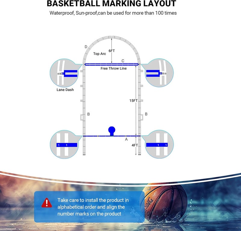 FrameFirm Heavy-Duty Basketball Court Stencil Kit, Basketball Court Marking Kit, Thick Reusable Plastic, Works on Concrete/Driveway/Asphalt, Weatherproof, Easy DIY Setup (Free Throw Line) - Image 2